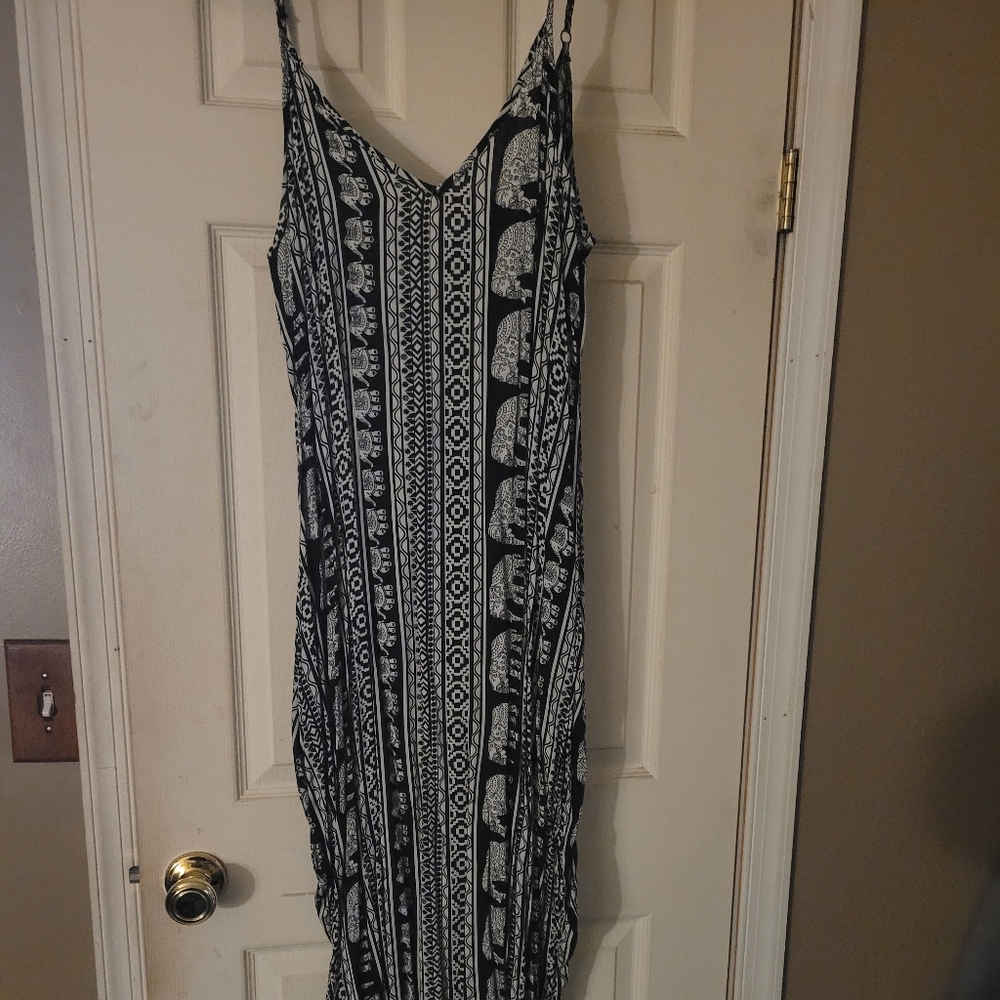 Black and White Elephant Print Maxi Dress